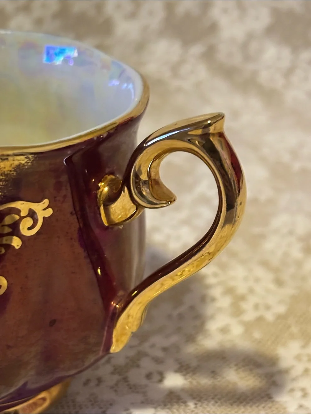 Vintage Ohashi China Burgundy & Gold Teacup & Saucer